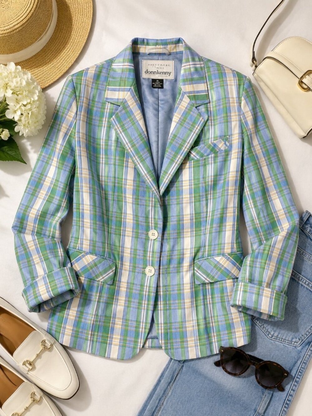 Vintage Separates by Donnkenny Pastel Plaid Blazer Size 14 Preppy 80s